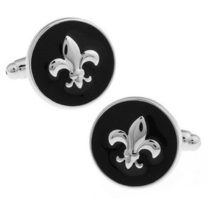 Fleur de lis Cufflinks Silver with Black Enamel Cuff Links Fleur-de-lis Cufflinks French Flower Symbol