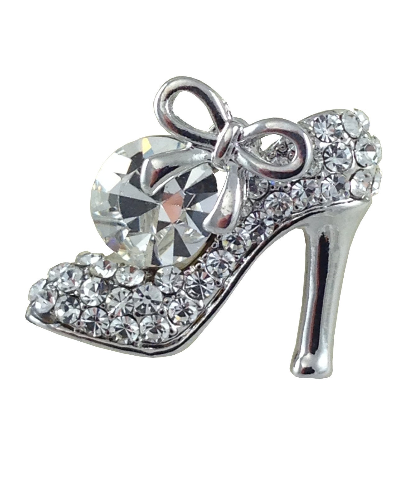Reizteko Crystal High Heels Shoes Brooch Pins Jewelry Gift for Women Men Silver-Toned White 