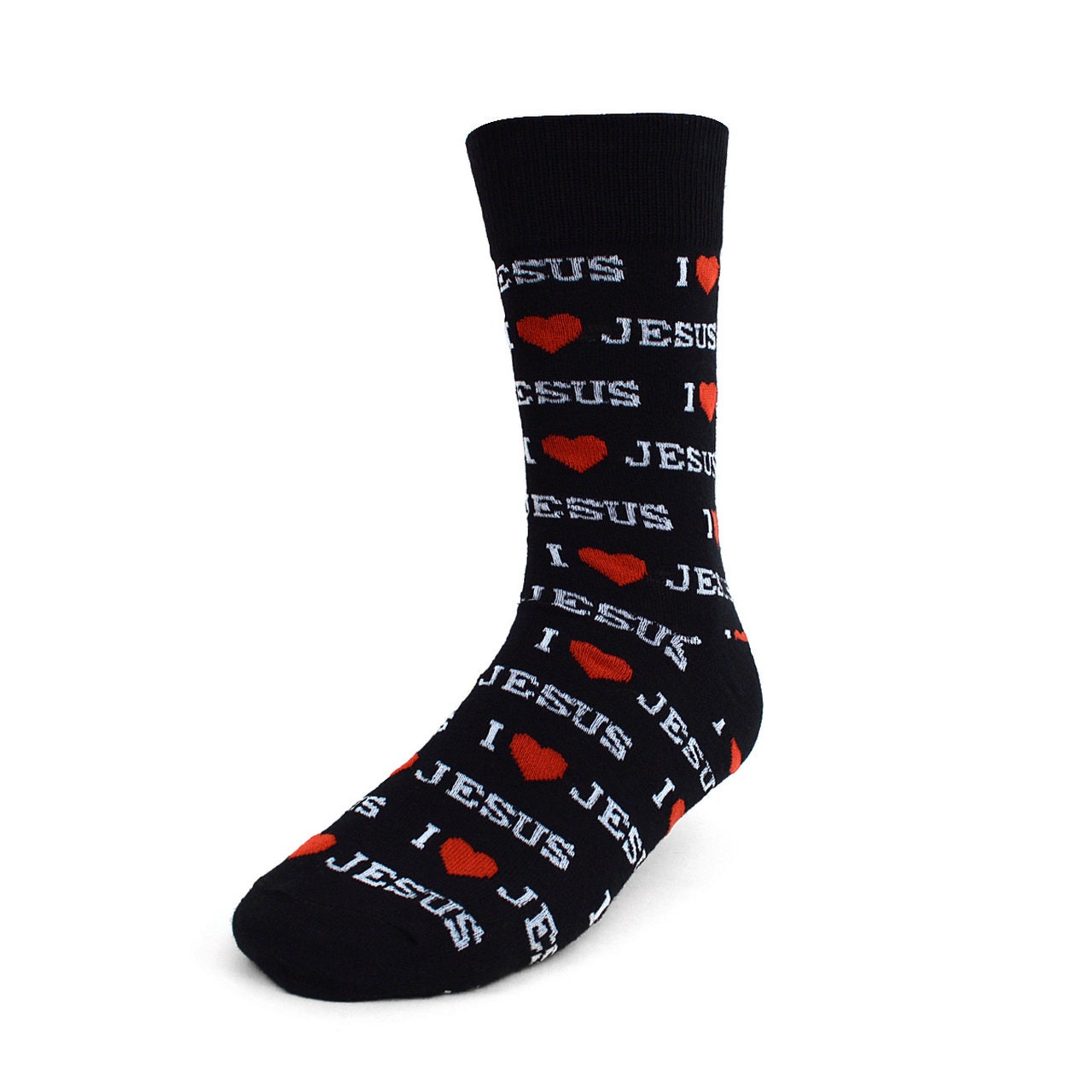 Discover Men's I Love Jesus Novelty Socks Black with Red Hearts