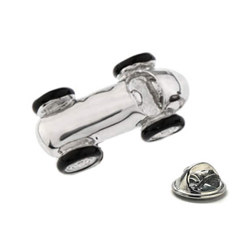 Soap Box Derby Pin Silver Finish Black Enamel Pin 3D Detailed Old School Race Car Lapel Pin Suit Tie Tack Pin Race Car Driver