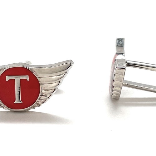 Thor Cufflinks Red Wing Edition Repurposed Jewelry Cuff Links Superhero Cosplay Party Silver Red Enamel hotsell Finish