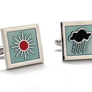 Weather Cufflinks Sunny Days Rainy Days Weatherman Cuff Links Sun Hot Rain Storm Forecast