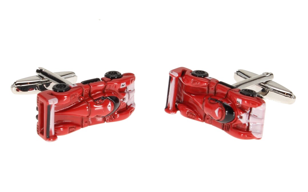 Led Mans Race Car Cufflinks Red and White Enamel Finish 3D Detailed