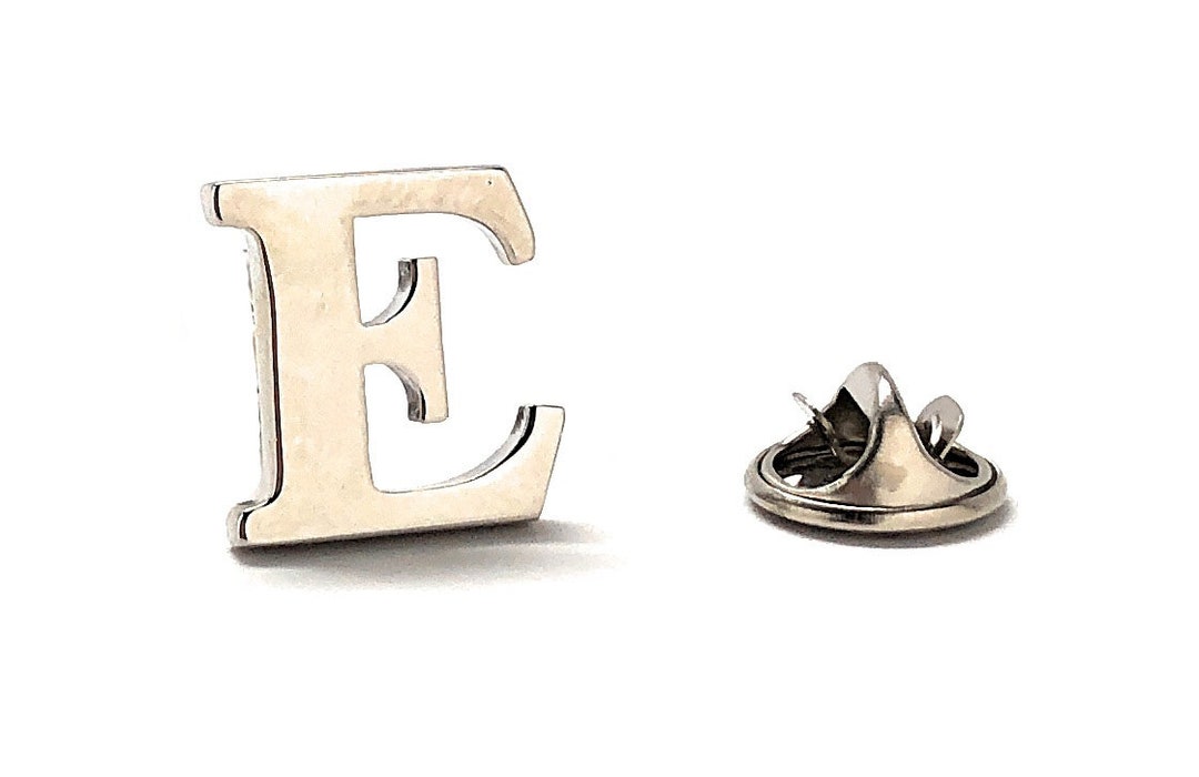 Letter E Lapel Pin Initials Enamel Pin Silver Rhodium Finish Etsy