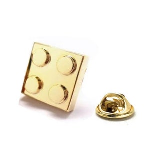 Gold Building Block Lapel Pin Block King Brick Nerdy Party Master Enamel Pin Engineer Tie Tack Pin