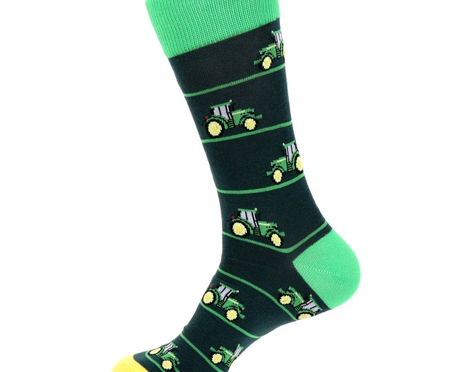 Men's Farm Tractor Novelty Socks Shades of Green Farmer Tractor Plowing