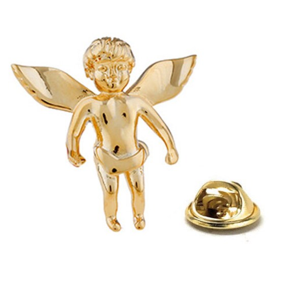Guardian Angel Pin 3D Design Cut Out Design Lapel Pin Cupid Gold