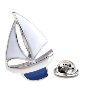 Sailboat Lapel Pin Silver Blue White Enamel Sailing Boat Enamel Pin Gift for Sailor Boat Gift Tie Tack Pin Lanyard Pin