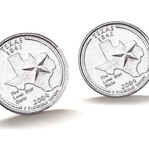 Texas State Quarter Coin Cufflinks Uncirculated U.S. Quarter 2004 Cuff Links Enamel Backing Cufflinks