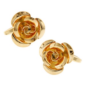 Rose Cufflinks 3D Design Gold Flower Cuff Links Rose Detailed Wedding Cufflinks Prom Dance Floral Power