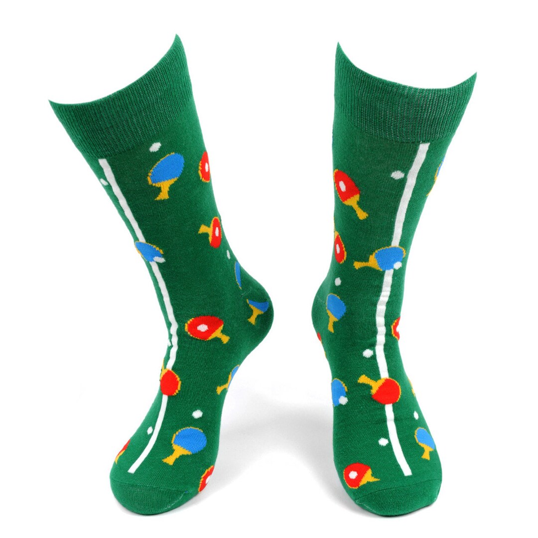 Ping Pong Socks Funny Mens Socks Great Gift for Ping Pong Lovers Novelty Socks Green Colorful