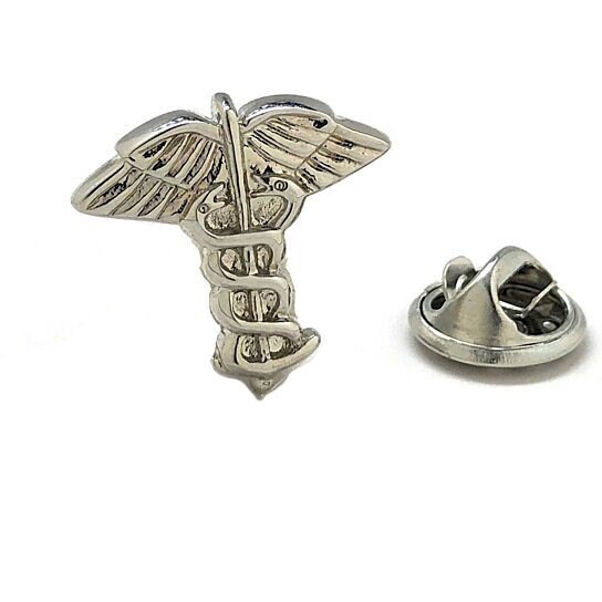Medical Symbol Pin Caduceus Silver Tie Tack Medical Emblem Etsy