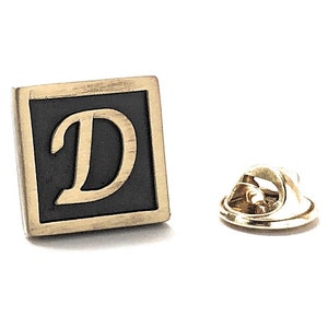 Letter D Lapel Pin Initials Enamel Pin Antique Brass Alphabet Lanyard Pin Name Badge Pin Wedding Pin Anniversary Tie Tack Pin