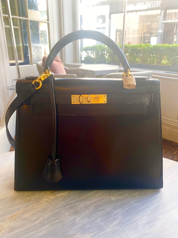 HERMÈS Kelly 32 Black Box Calf Leather Vintage Circa 1960s-1970s