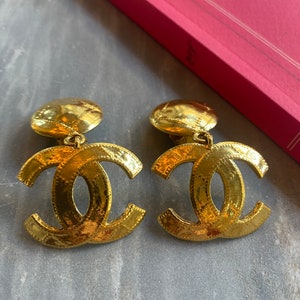 Chanel Medium CC Logo Gold-toned And Rhinestones Earrings