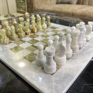 Handmade Green Onyx Marble Chess Set – 15-inches Stone Board with Pieces , Gift ideas