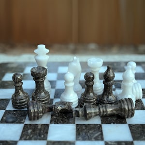 Stone Chess pieces &quot;Only&quot; Set handmade, Chess pieces only for 12&quot; to 16&quot; chess set ,Valentines Gift for him, Grey and White