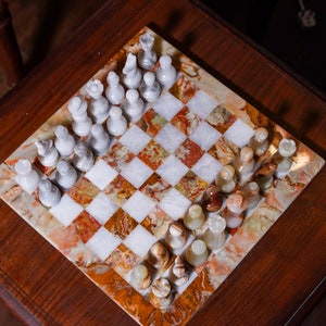 Handmade Marble Chess Set: Elegant Onyx Stone Board (12-inch) with Chess pieces