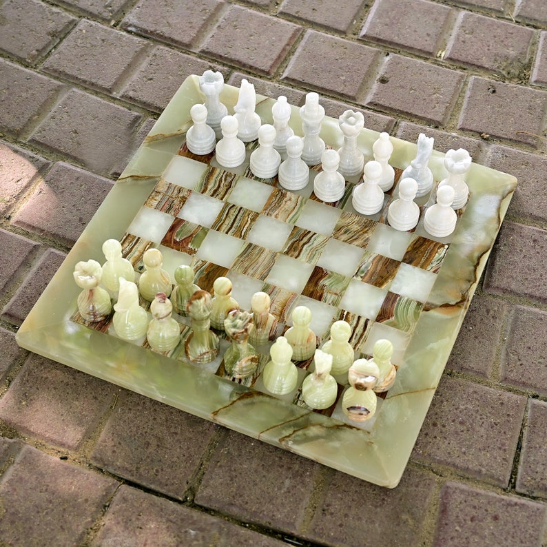 Handmade Green Onyx Marble Chess Set – 15-inches Stone Board with Pieces , Gift ideas
