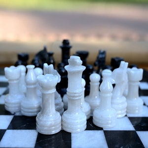 Handmade Marble Chess Pieces Set: 3-inch King, Ideal for 12-15&quot; Chessboard