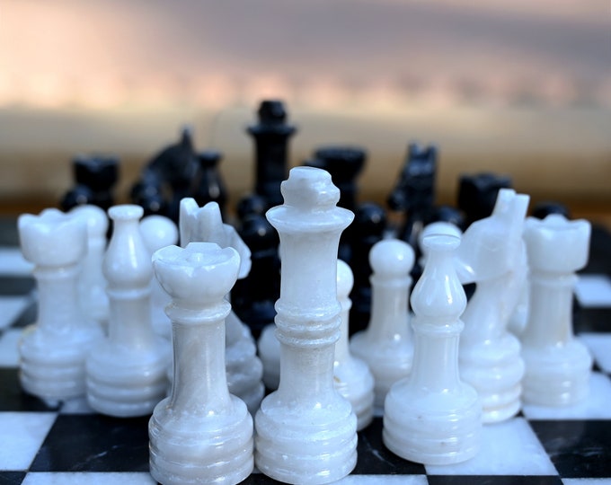 Handmade Marble Chess Pieces Set: 3-inch King, Ideal for 12-15" Chessboard