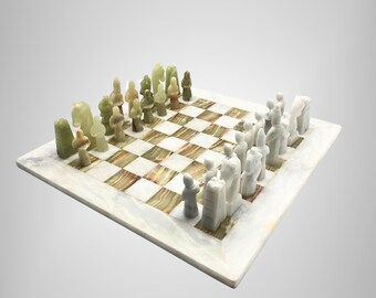 Japanese Green Onyx Chess set with Storage Case | Vintage Marble Chess set with Antique Chess pieces  | Best Christmas Gifts for him and her