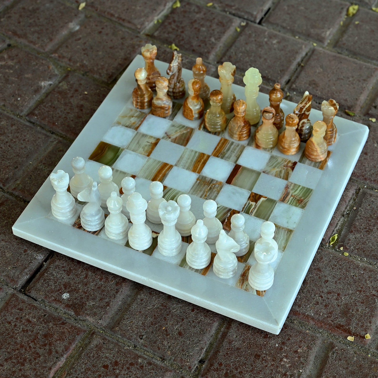 Handmade Marble Chess Set – Luxury Stone Chessboard with Pieces, Decorative Board Game for Home - 40cm x 40cm