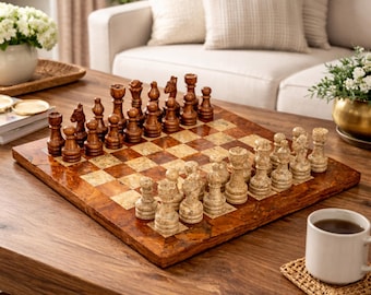 Handcrafted Marble Chess Set – Luxury Stone Board & Pieces – Coffee Table Decor Gift
