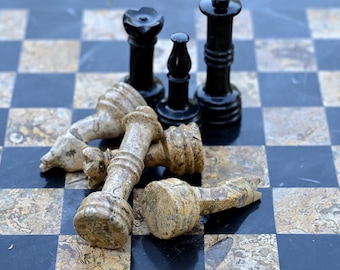 Vintage Chess pieces Set handmade, Chess pieces only for 12" to 16" chess set, Gifts for Boyfriend, Black Coral