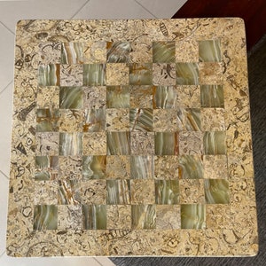 Elegant Marble Chess Board: Handcrafted in Coral and Green Onyx | Perfect Gift for Him or Her | 30cm x 30cm