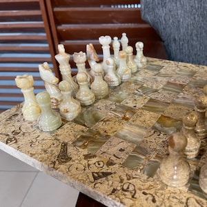 Handmade Marble Chess Set: 12-Inch Vintage Board Game