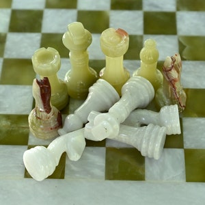 Marble Chess pieces only, Chess pieces Only for 12 to 16 Inch Chess Board, Best gifts for him, White and Green Onyx