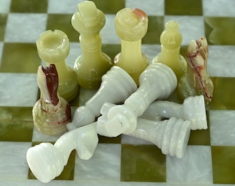 Marble Chess pieces only, Chess pieces Only for 12 to 16 Inch Chess Board, Best gifts for him, White and Green Onyx