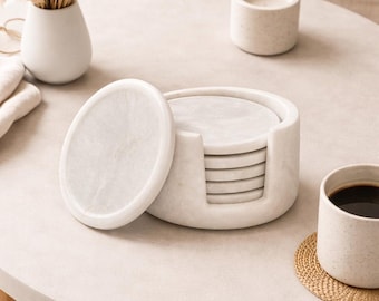 Luxus Marmor Untersetzer 6er Set mit Halter - Kaffee Tisch Dekor - Einweihungsparty Geschenk