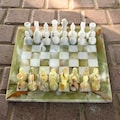 Green Onyx Marble Chess Set: Handmade Vintage Decor , 12-Inch Chess board with weighted pieces