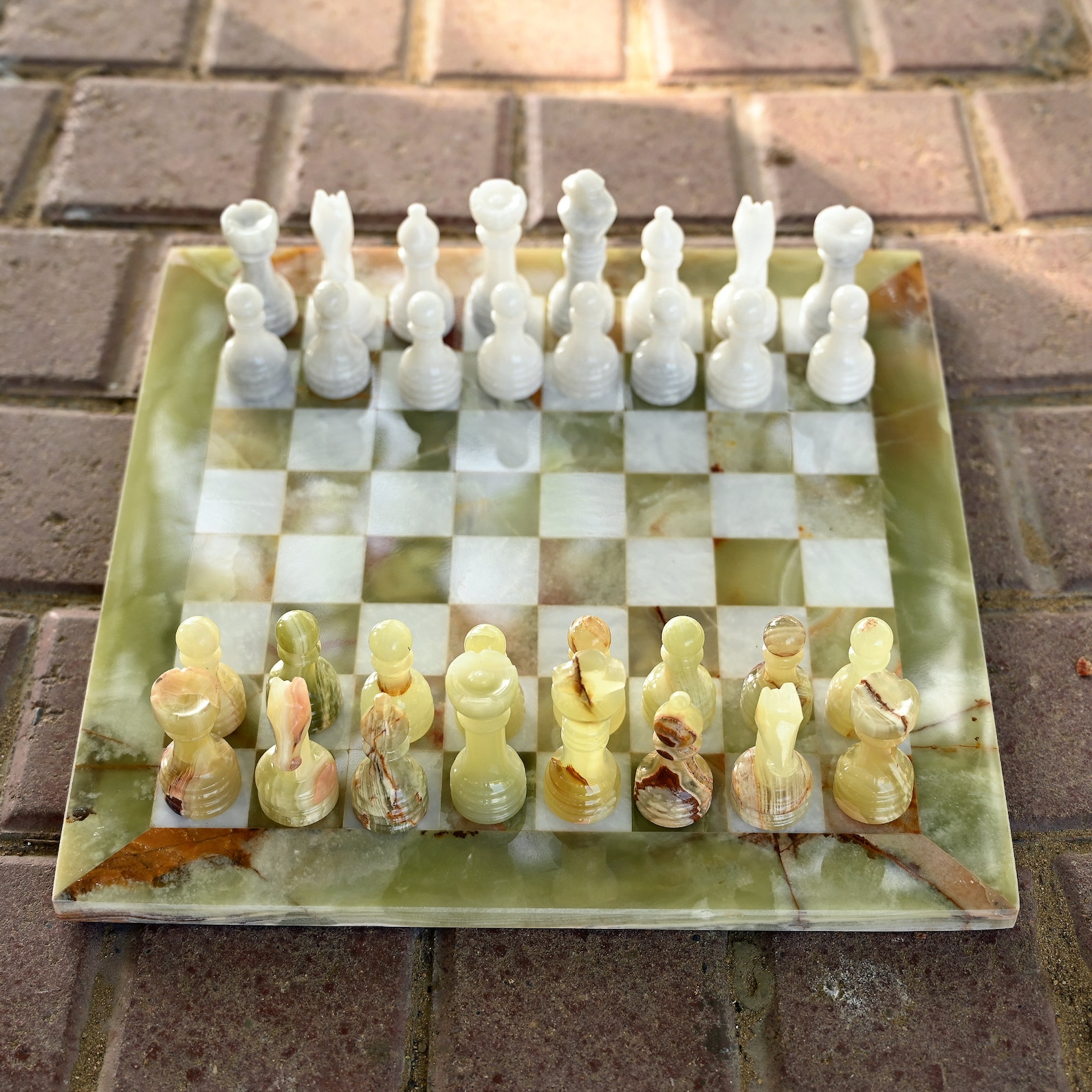 Green Onyx Marble Chess Set: Handmade Vintage Decor , 12-Inch Chess board with weighted pieces