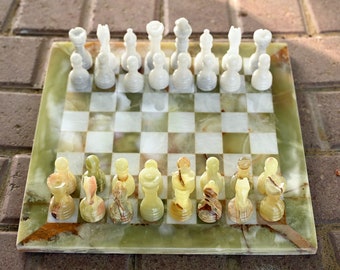 Schaakspel Handgemaakt | Groen Onyx Marmeren schaakspel | Best verkochte schaakspel | cadeaus voor hem, kerstcadeaus, de beste cadeaus voor elke gelegenheid
