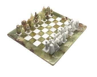 Japanese Green Onyx Chess set Handmade | Vintage Marble Chess set with Antique Chess pieces  | Best Christmas Gifts for him and her