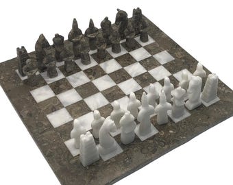 Japanese Chess set with Storage Case | Vintage Marble Chess set with Antique Chess pieces  | Best Christmas Gifts for him and her