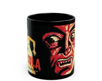 1958 Horror of Dracula Spanish Poster Black Mug 11oz - Exclusive Book of Dracula Store Design