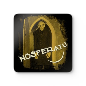 Classic Nosferatu 1922 Window DAWN Yellow Movie Scene Coaster Set Gothic Horror Vintage Film Decor 4-Piece