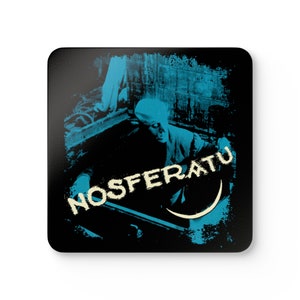Classic Nosferatu 1922 HATCH Blue Movie Scene Coaster Set Gothic Horror Vintage Film Decor 4-Piece