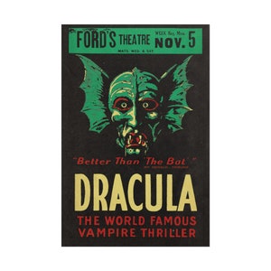 Cartaz de cartão de janela vintage de jogo de palco de Drácula de 1928 - colecionável de terror estilo gótico