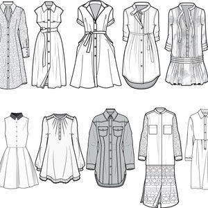 シャツドレスフラットテクニカルドローイングイラストレーション