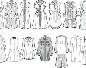 Shirt Dress Flat Technical Drawing Illustration