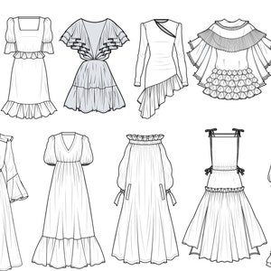 Ilustración técnica de dibujo plano de vestido
