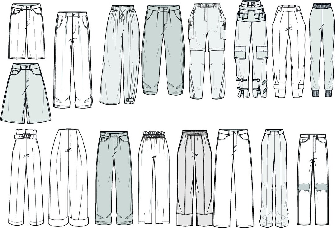 Women High Waist Pants Sketches (2 styles) / Fashion Technical drawing –  JPFashionStudio