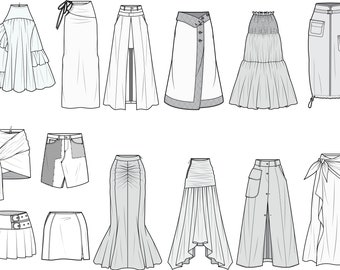 Women's Pleated Mini Skirt SVG CAD Vector Flat Sketch for Adobe ...