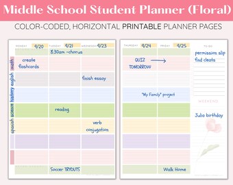 Middle School Student Planner | Study Planner | Homework Planner| Undated Weekly Agenda| Cottage Core Aesthetic | ADHD Planner| Printable