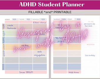 Middle School Student Planner | Study Planner | Homework Planner| Undated Weekly Agenda| Student Organizer | ADHD Planner| ADHD Printable